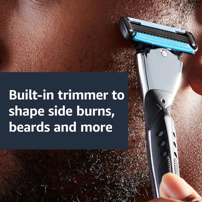 Amazon Basics Recambios de maquinilla de afeitar de 5 cuchillas para hombres con doble lubricación, recortador de barba de precisión, afeitado cómodo, paquete de 12 unidades (solo se adapta a los