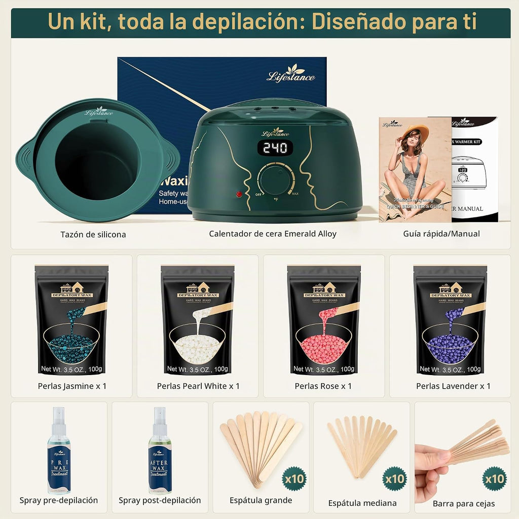 Lifestance Kit de Depilación para Mujeres y Hombres - Calentador Di...