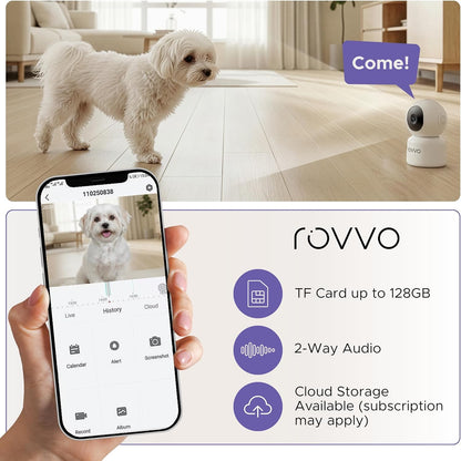 Rovvo Cámara para mascotas HD 2K - Monitor inteligente para cachorr...