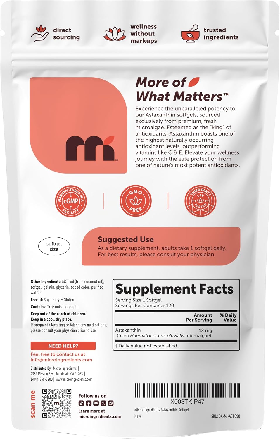 Micro Ingredients Astaxantina 12 mg con aceite MCT, 120 cápsulas bl...