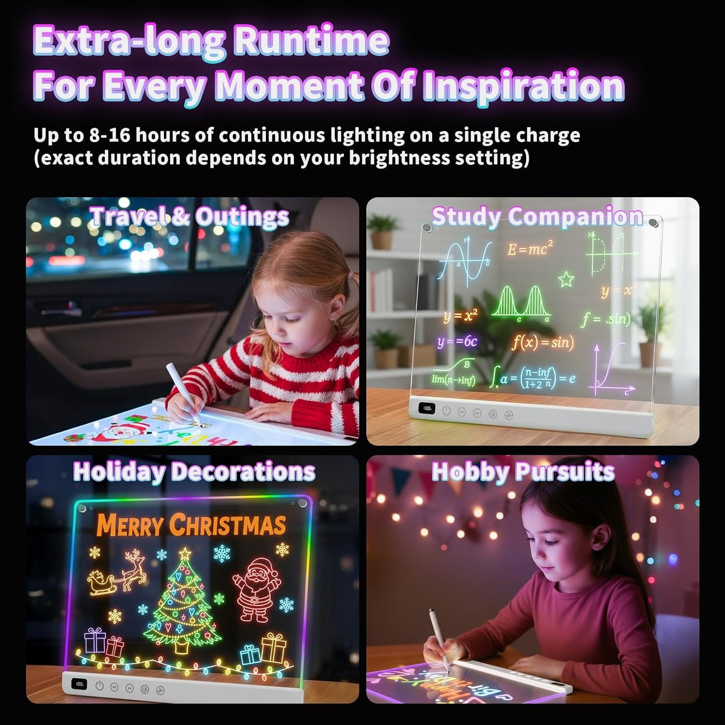 Lumiboard Tablero de dibujo LED con 13 efectos de luz, 16 pulgadas,...