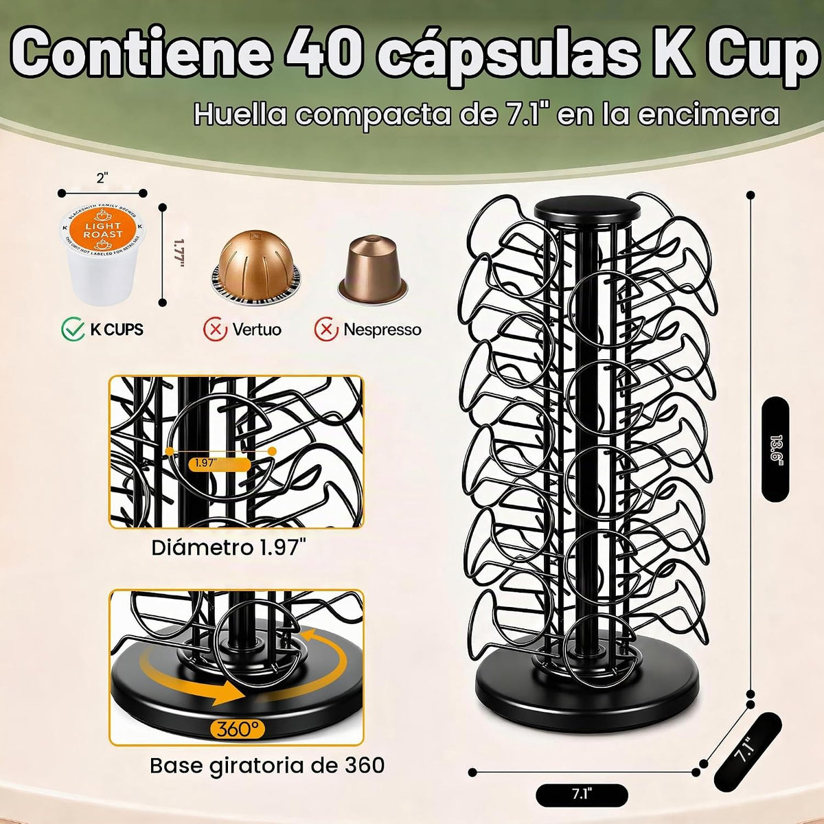Soporte para cápsulas de café para 40 cápsulas, organizador de port...