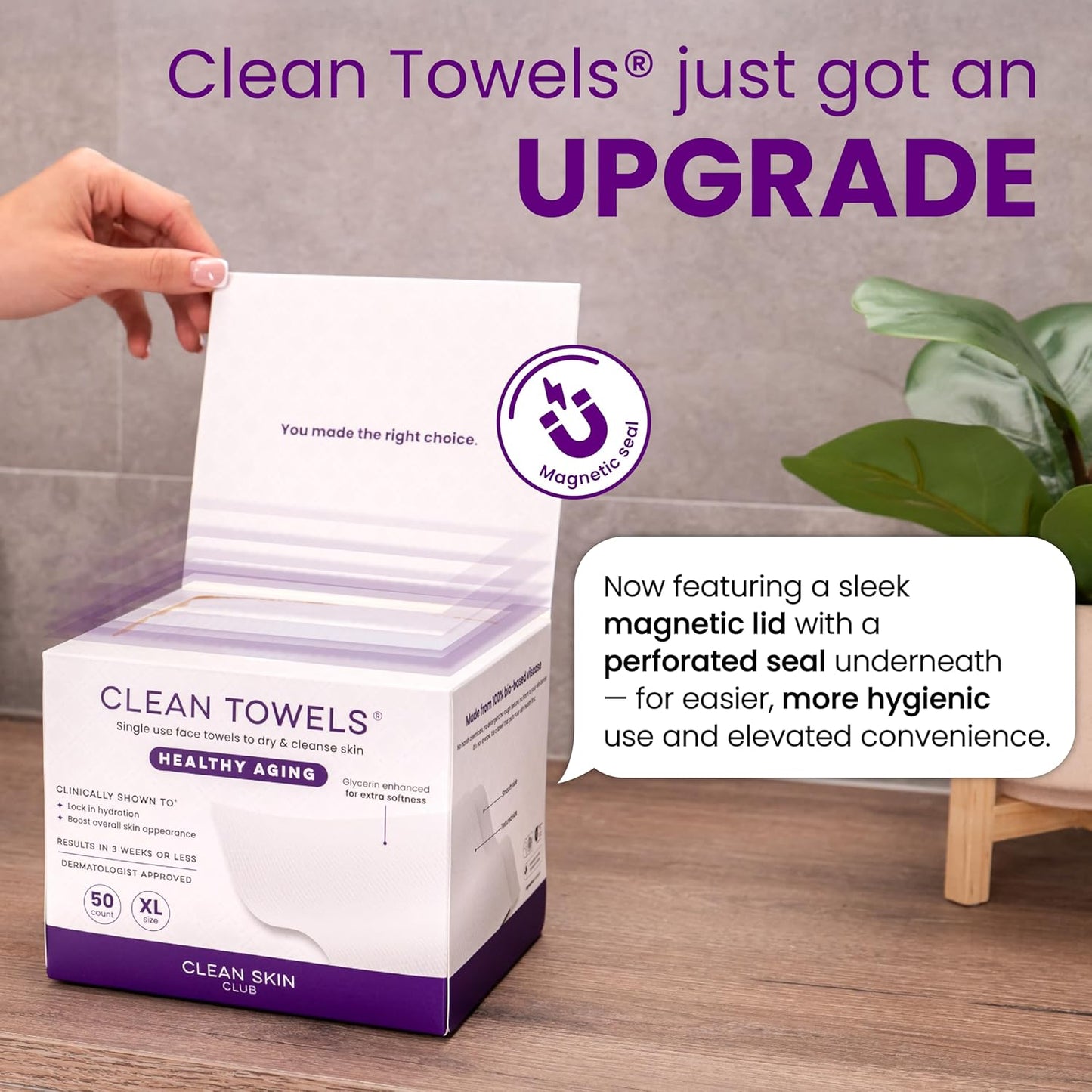 Clean Skin Club Healthy Aging Clean Towels® XL, suaviza las líneas finas, arrugas y textura en 6 semanas, tratadas para mayor suavidad, toallas faciales desechables, removedor de maquillaje