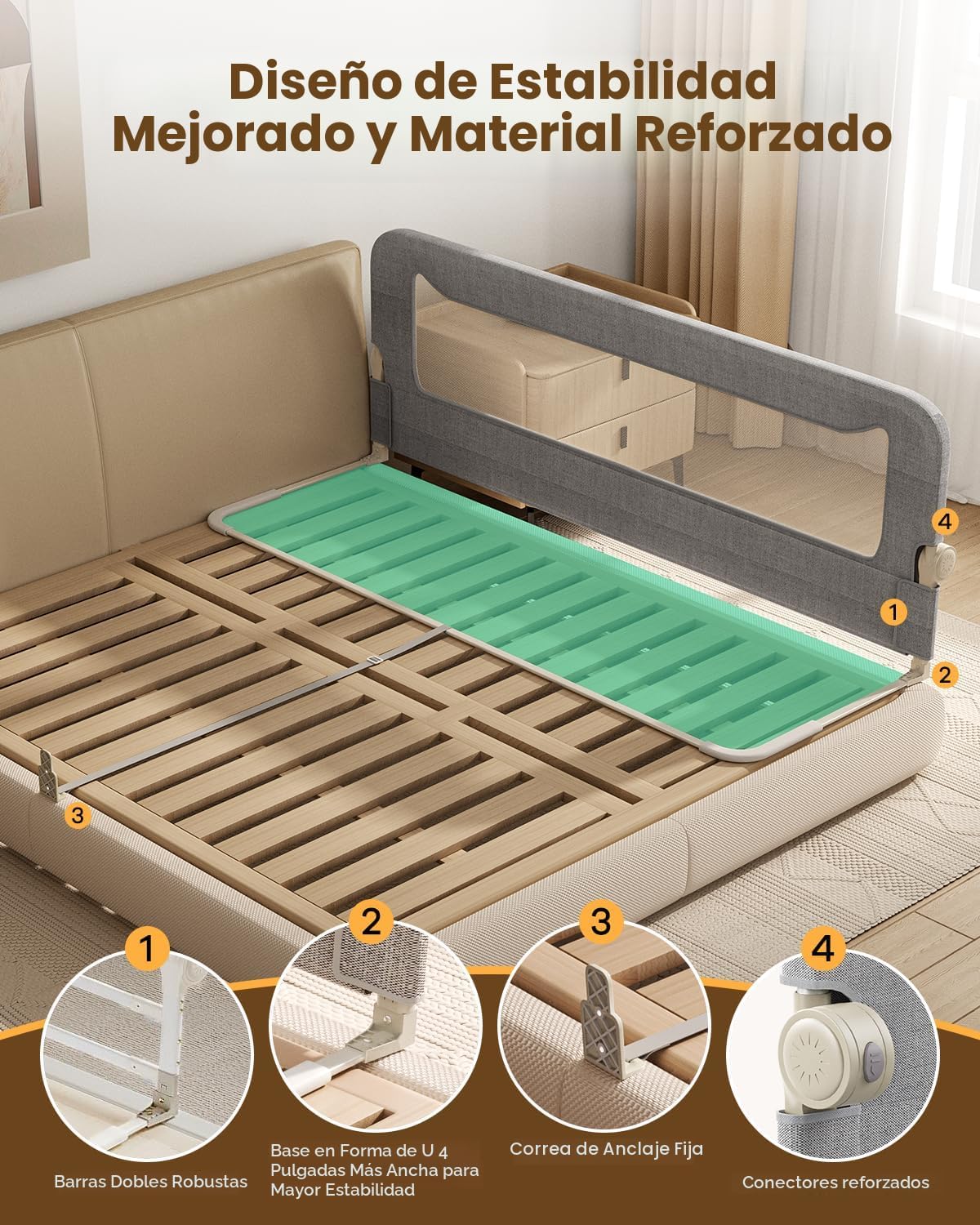 GrowthFun - Riel de cama plegable para niños pequeños, marco y cone...