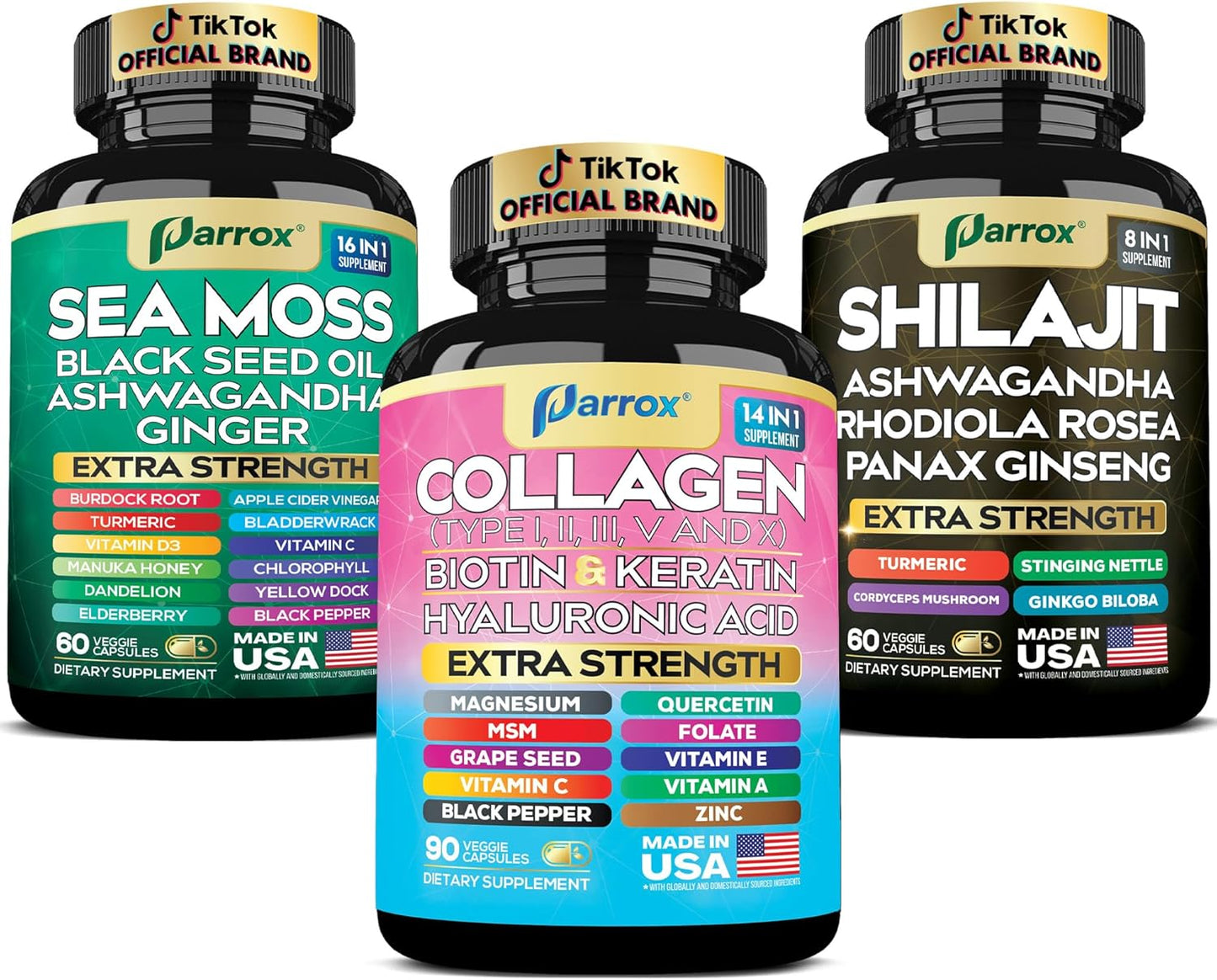 Parrox Ultimate Wellness Trio - Musgo marino, aceite de semilla neg...