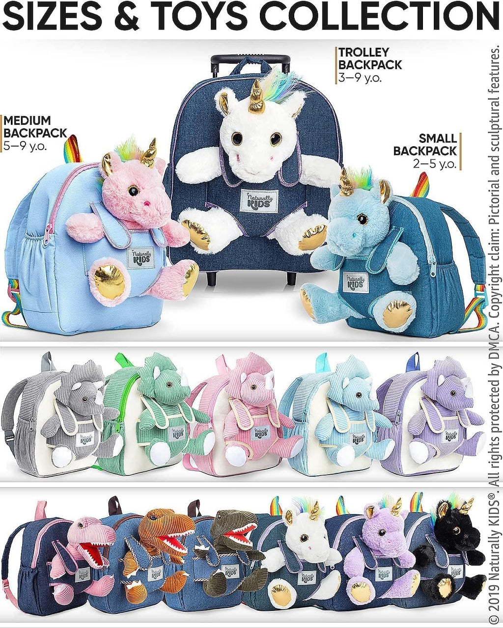 Naturally KIDS Mochila para niños pequeños con juguete de unicornio...