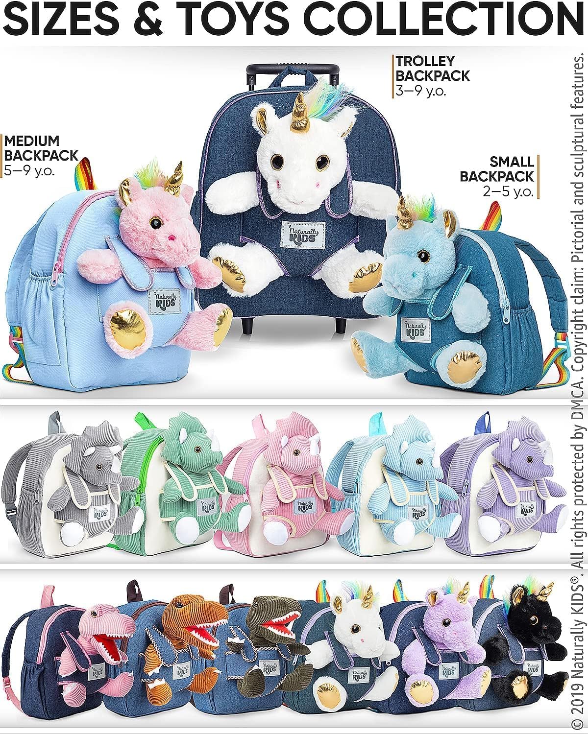 Naturally KIDS Mochila para niños pequeños con juguete de unicornio...