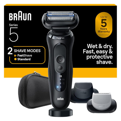 Braun Maquinilla de afeitar eléctrica para hombres Serie 5, afeitadora de barba, afeitadora eléctrica con peluquero corporal y estuche de viaje, S5 5155cs
