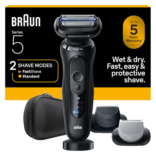 Braun Maquinilla de afeitar eléctrica para hombres Serie 5, afeitadora de barba, afeitadora eléctrica con peluquero corporal y estuche de viaje, S5 5155cs