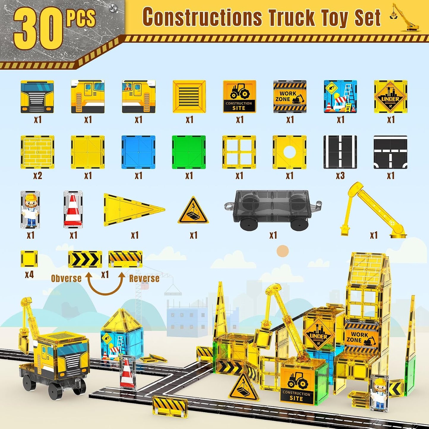 SKTMYY Azulejos magnéticos para niños, juguetes de construcción con...