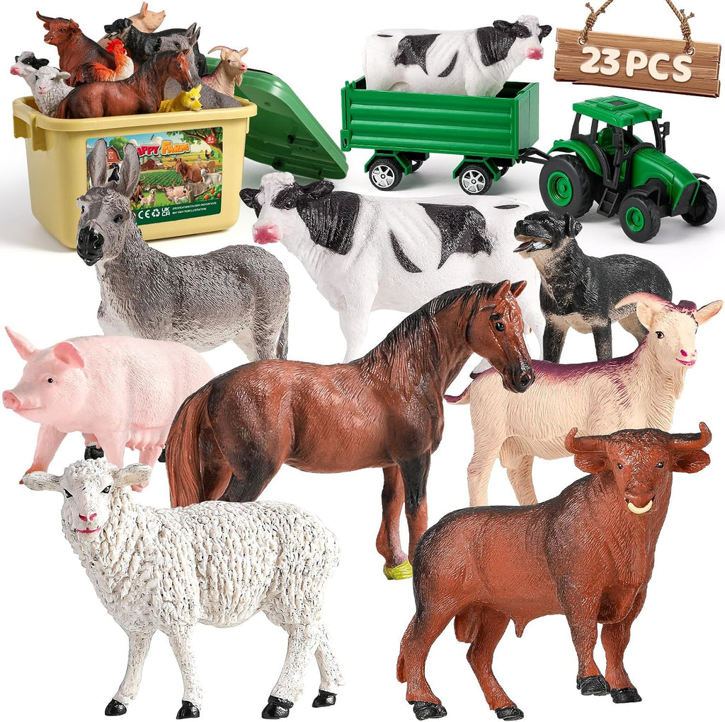 23 juguetes de animales de granja con figuras de animales para niños