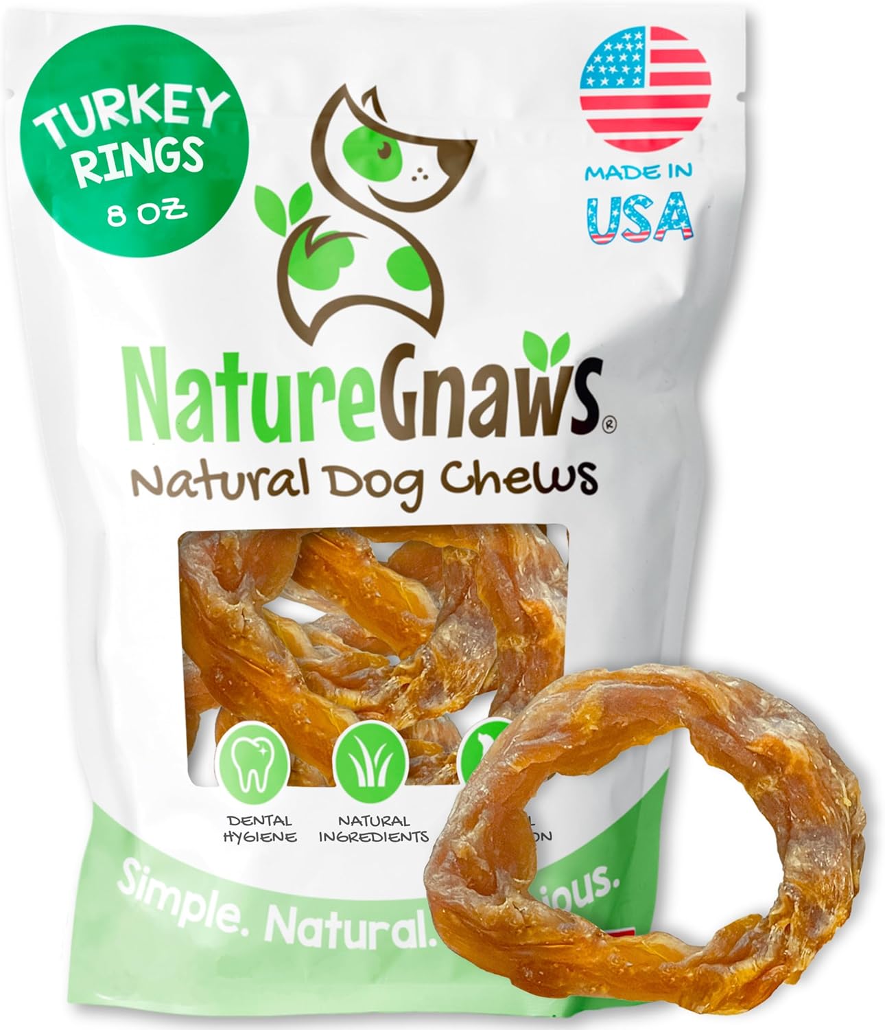 Nature Gnaws Anillos de tendón de pavo de Estados Unidos para perro...