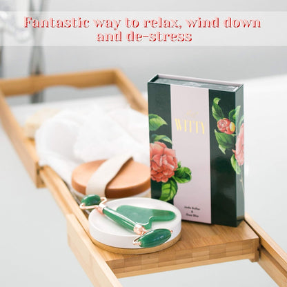 WITTY Juego de rodillo facial de jade y Gua Sha en caja de regalo d...