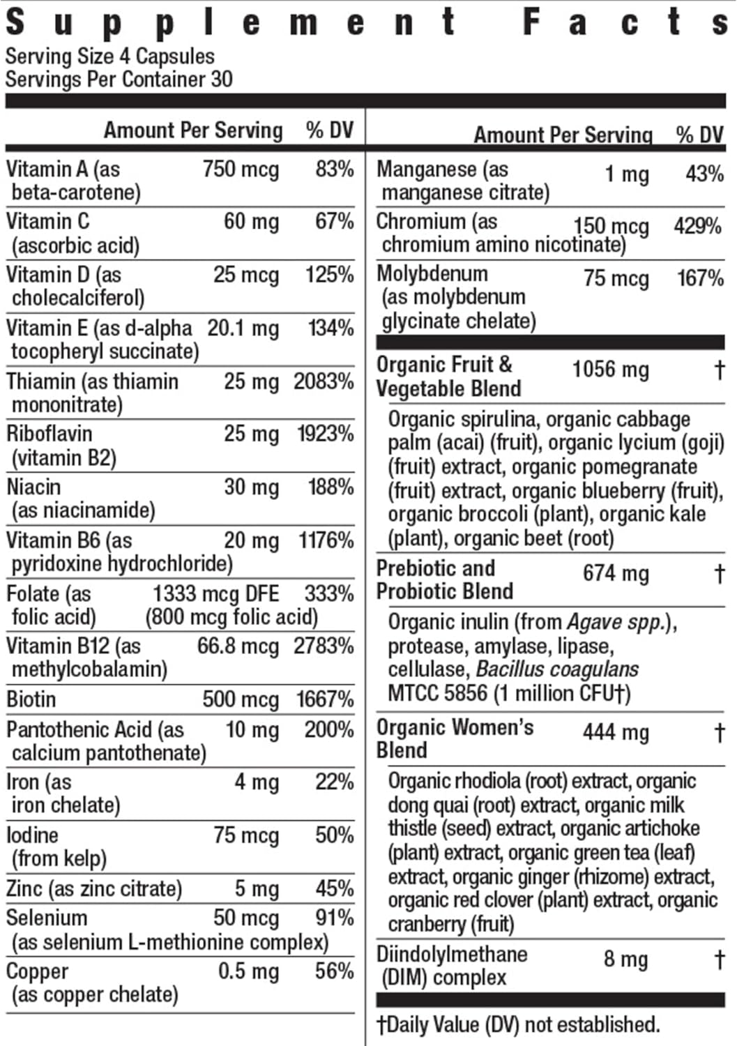 Suplemento multivitamínico certificado Rainbow Light para mujer, su...