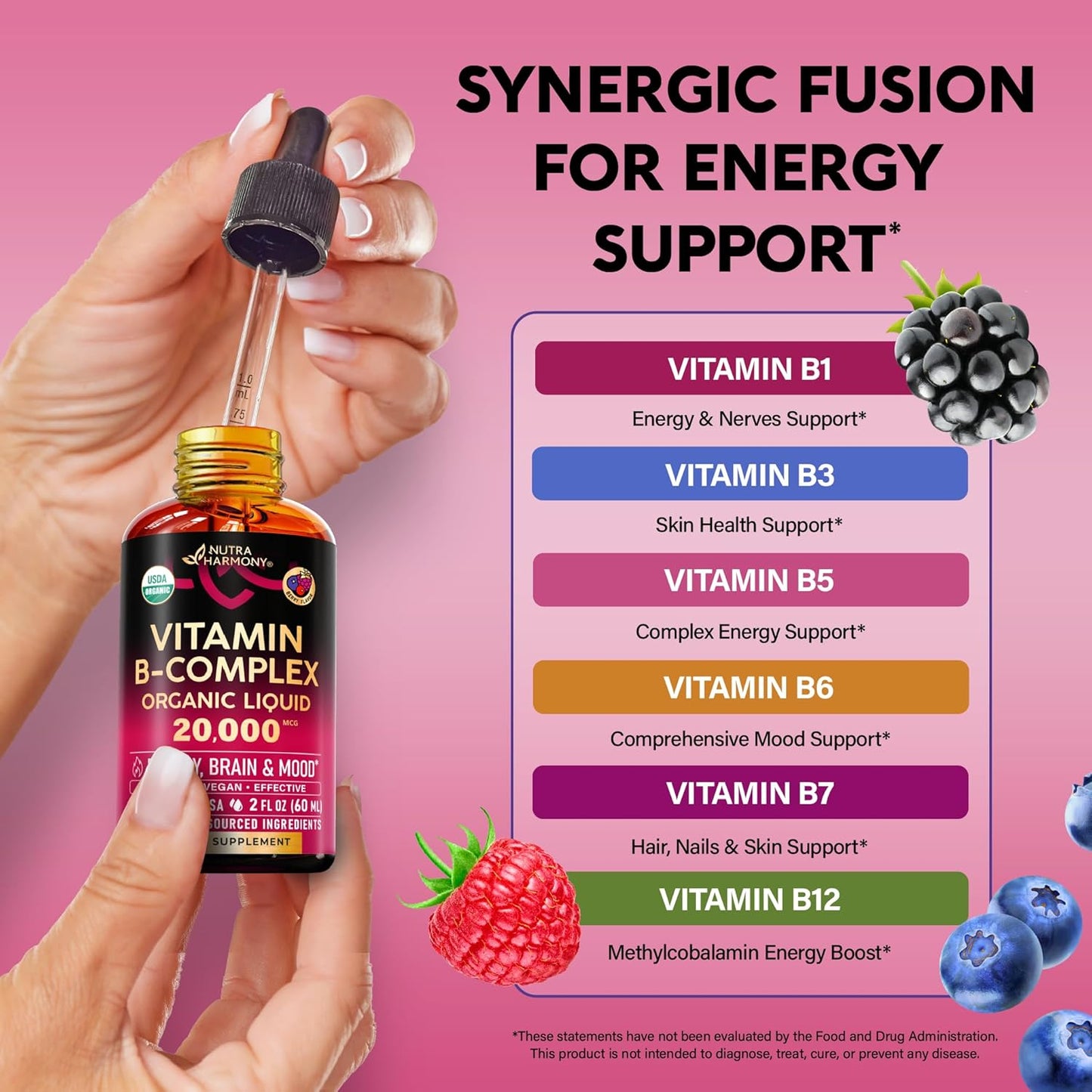 Vitamina B-Complex orgánico USDA B5 ácido pantoténico | B12 metilco...