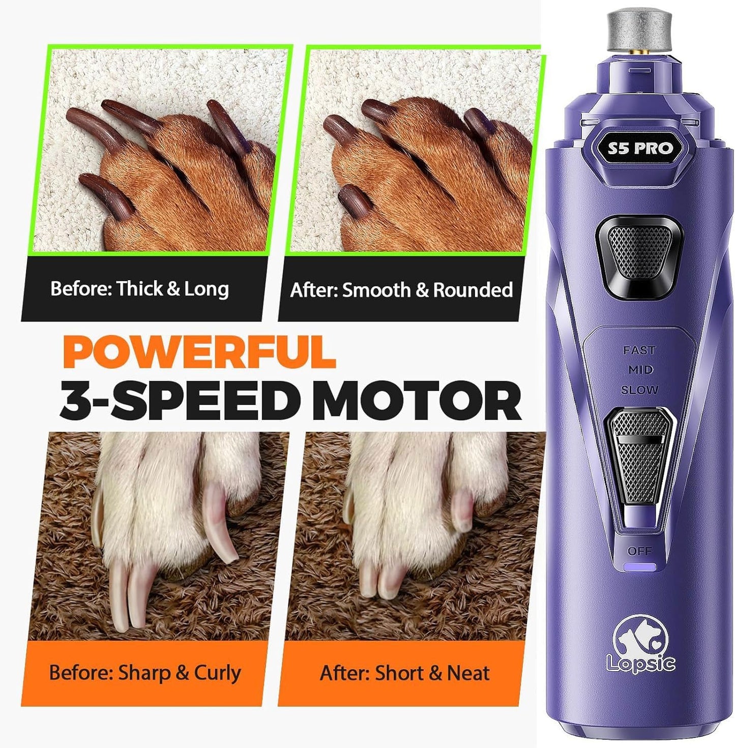 Whisper - Molinillo de uñas silencioso para perros, seguro y sin es...