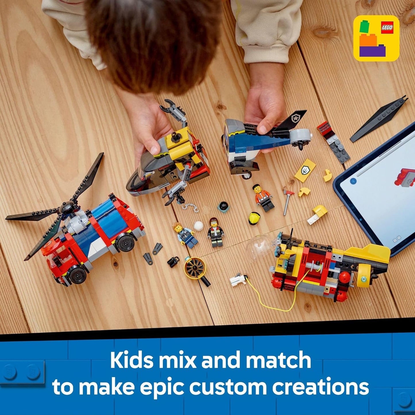 LEGO City Helicopter, camión de bomberos y submarino Remix juguete para niños, 3 juguetes de construcción en 1 para niños y niñas, a partir de 7 años, idea de regalo para cumpleaños, con 3 minifiguras