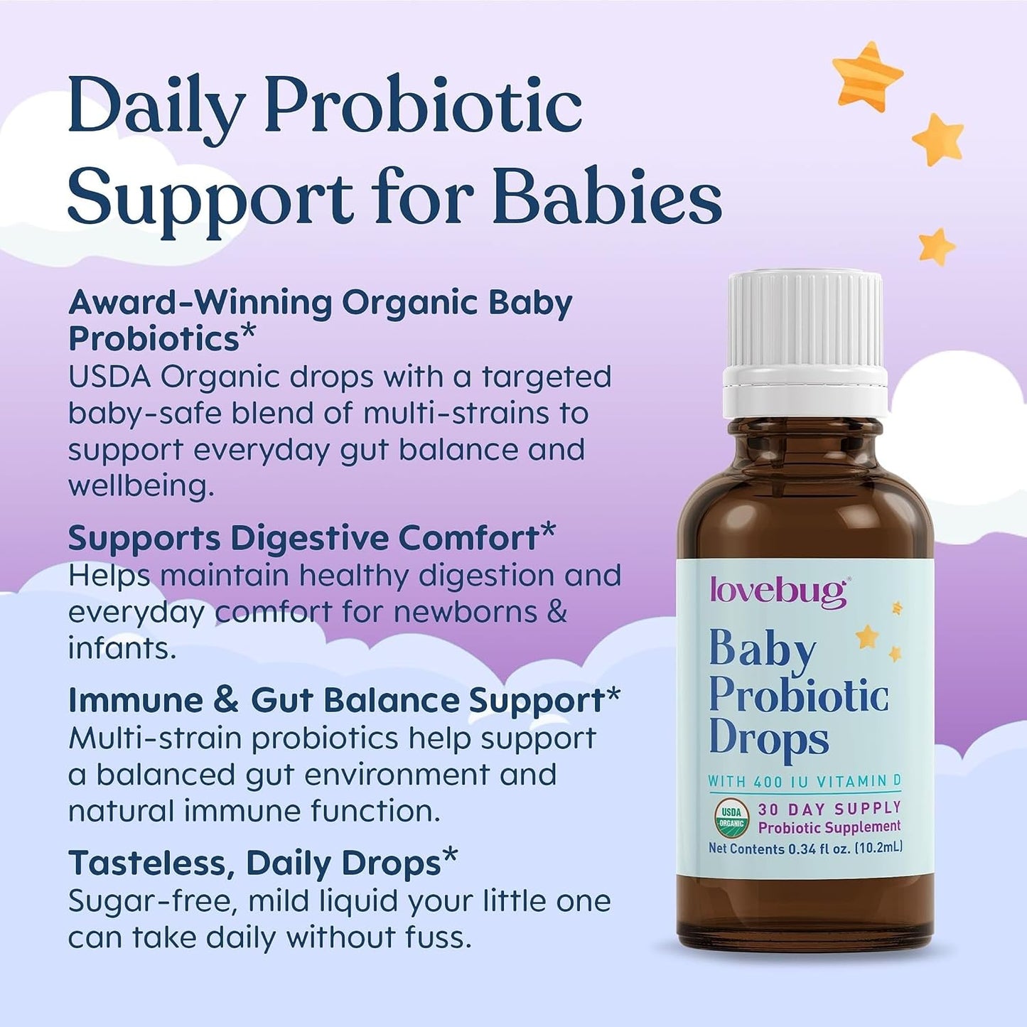 LOVEBUG Gotas probióticas para bebés - Probióticos orgánicos para e...