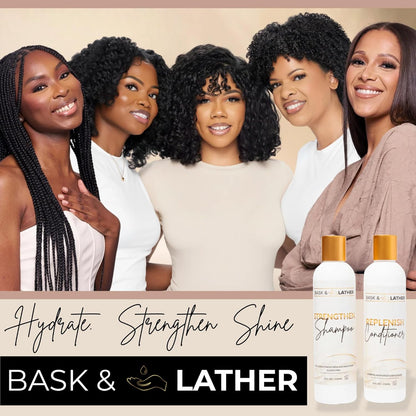 BASK & LATHER Champú para fortalecer el cabello – Fórmula todo natural, pH equilibrado para el crecimiento y reparación del cabello, sin sulfato, sin silicona, sin parabenos, 8 oz