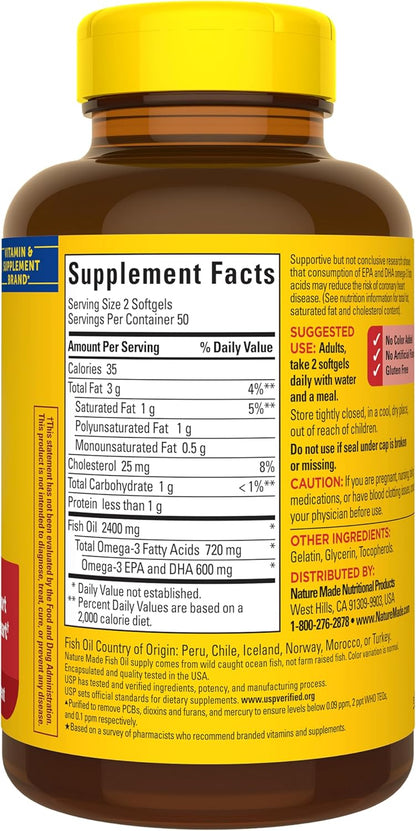 Nature Made Suplementos de aceite de pescado Omega 3, cápsulas blan...