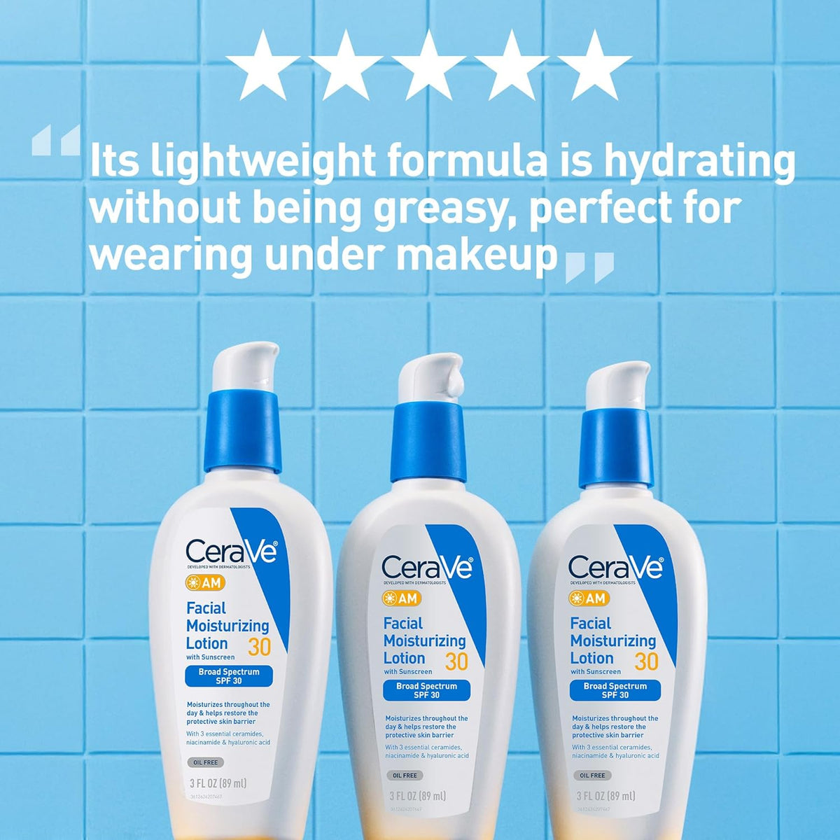 CeraVe AM Loción hidratante facial con SPF 30, hidratante facial si...