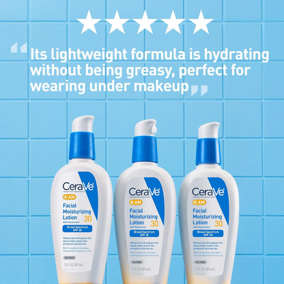 CeraVe AM Loción hidratante facial con SPF 30, hidratante facial si...