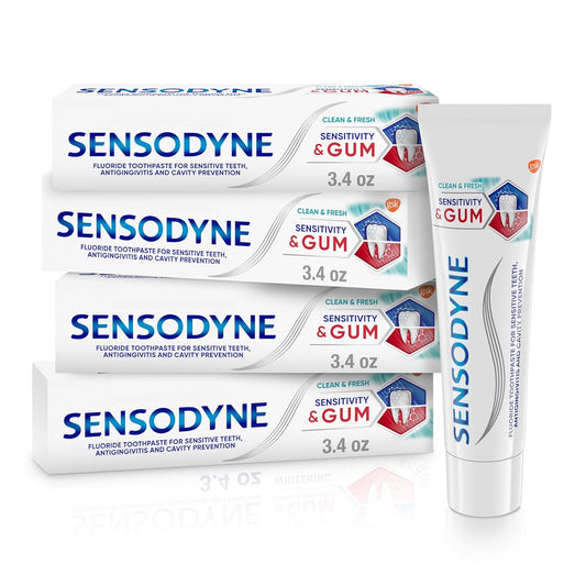 Sensodyne Sensitivity & Gum Sensitive Pasta dental para gingivitis, tratamiento de dientes sensibles, Clean & Fresh - 3.4 oz (paquete de 4)