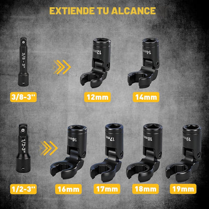 ELEAD Juego de 8 llaves de pie de cuervo de cabeza flexible, métric...