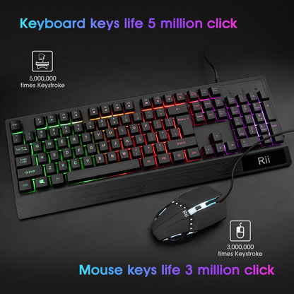 Rii, combo de teclado y mouse para juegos, teclado con cable USB, con 104 teclas, retroiluminación RGB LED con reposamuñecas para PC/Laptop (negro)