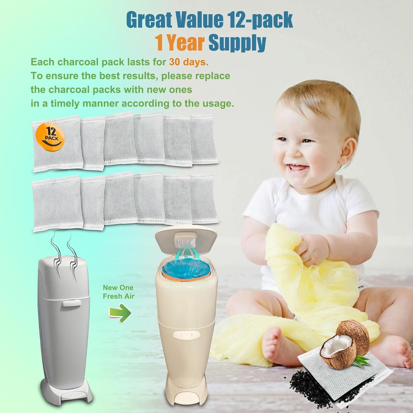 ShuRex Paquete de 12 filtros de carbono para pañales Playtex Diaper...