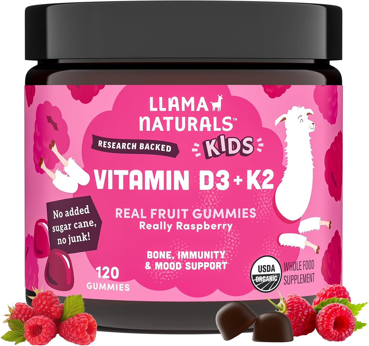 Llama Naturals Gomitas de vitamina D3 K2 para niños, veganas, orgán...