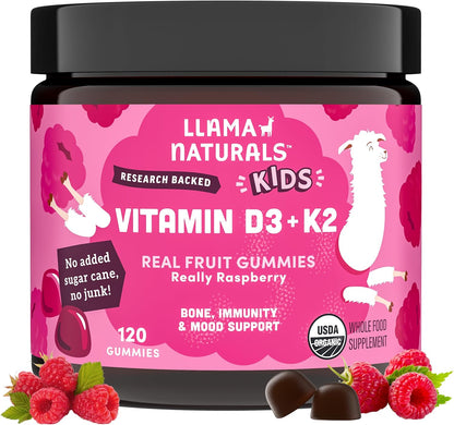 Llama Naturals Gomitas de vitamina D3 K2 para niños, veganas, orgán...