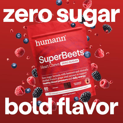 Humann SuperBeets Heart Chews Zero Sugar, Suplemento de raíz de rem...