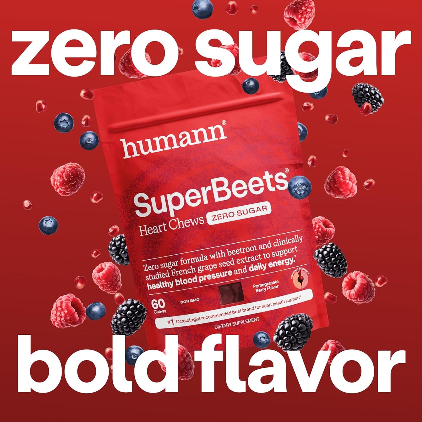 Humann SuperBeets Heart Chews Zero Sugar, Soporte de óxido nítrico...