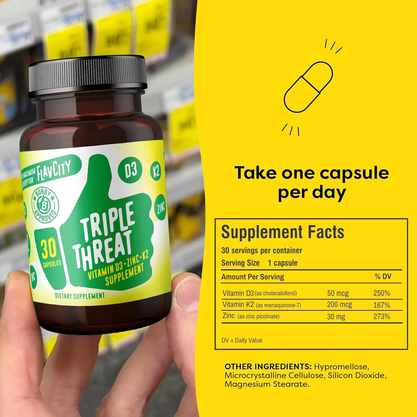 FlavCity Vitamina D3, K2 y Zinc - Suplemento Triple Amenaza - Apoyo...