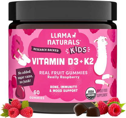 Llama Naturals Gomitas de vitamina D3 K2 para niños, veganas, orgán...