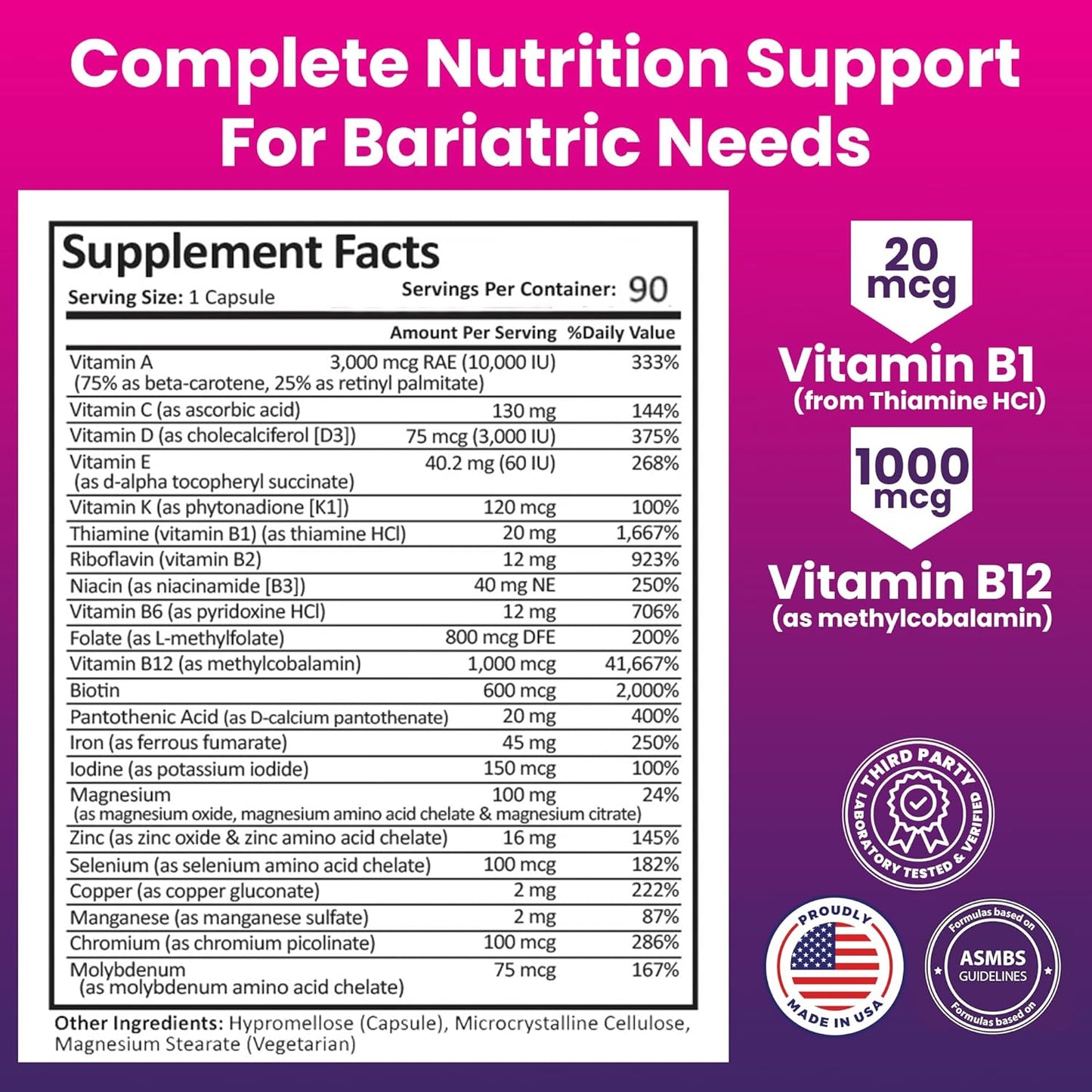 Bariatric once-a-day Multivitamin 90 ct capsule- Made For Bypass gá...