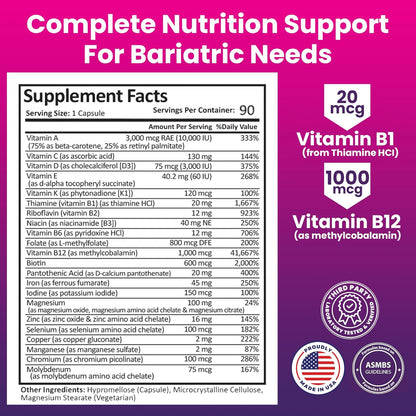 Bariatric once-a-day Multivitamin 90 ct capsule- Made For Bypass gá...