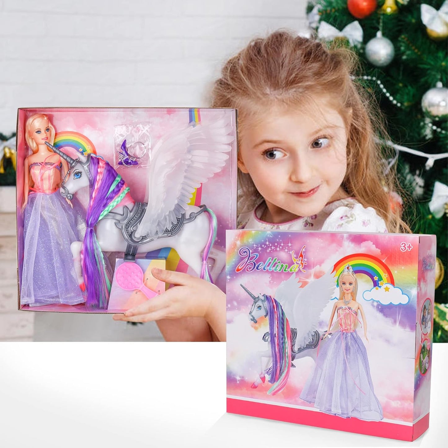 BETTINA Muñeca de unicornio y princesa que cambia de color, cambio...