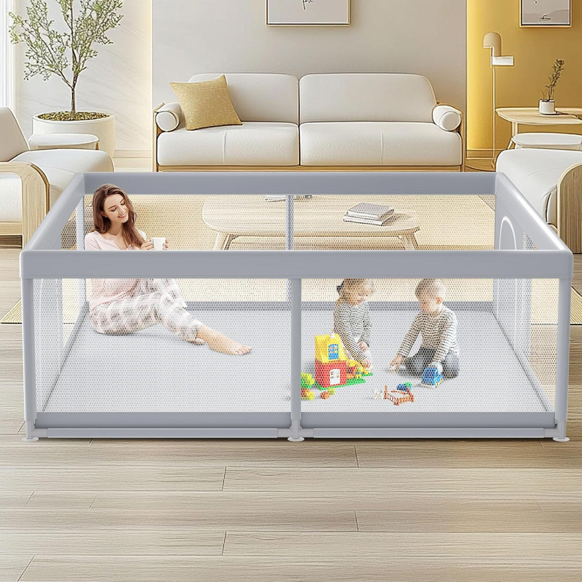 XVISHX Corralito para bebés, 79 x 79 pulgadas, corralito para bebés...