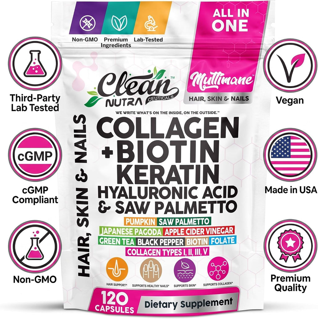 Clean Nutra Multimane Colágeno Biotina Queratina Ácido Hialurónico...