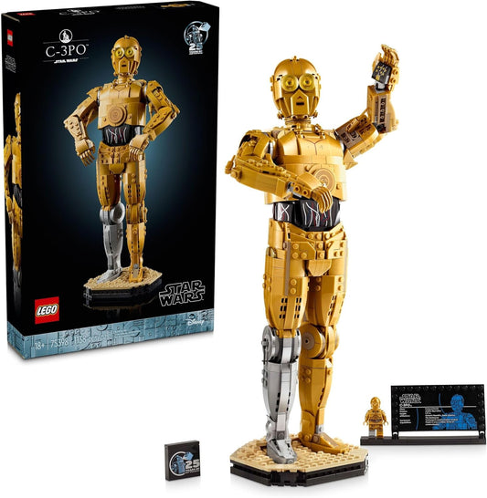 LEGO Star Wars C-3PO Figura de droide construible, modelo de construcción y exhibición con minifigura C-3PO, coleccionable de Star Wars para decoración del hogar u oficina, idea de regalo nostálgica para adultos, fanáticos o coleccionistas, 75398