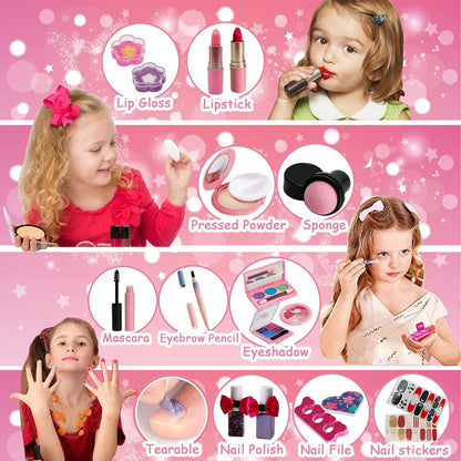 For Ideahome Juguetes de maquillaje lavables para niñas, juego de maquillaje real, kit de maquillaje para niñas pequeñas, princesa, regalo de cumpleaños de Navidad, juguetes para niñas de 4, 5, 6, 7