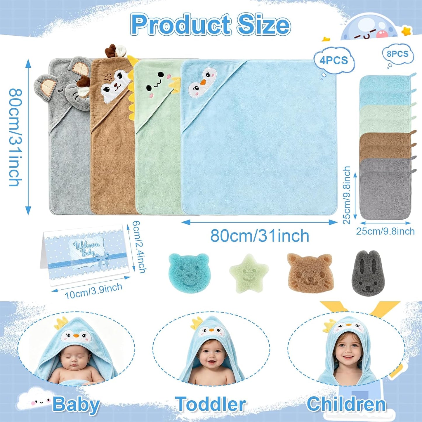 Juego de 16 toallas de baño para bebés y niños pequeños, 4 toallas...