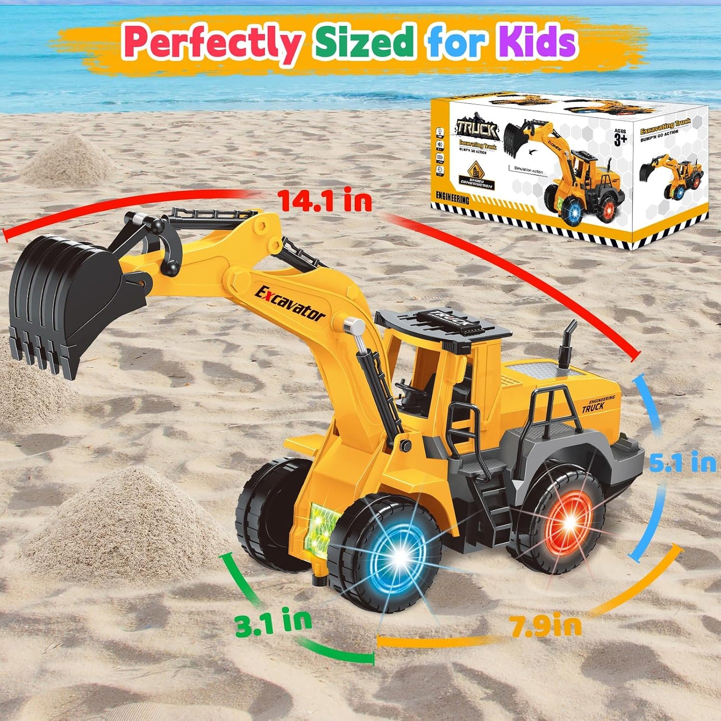 Juguetes de coche para niños pequeños, juguete de excavadora con 2...