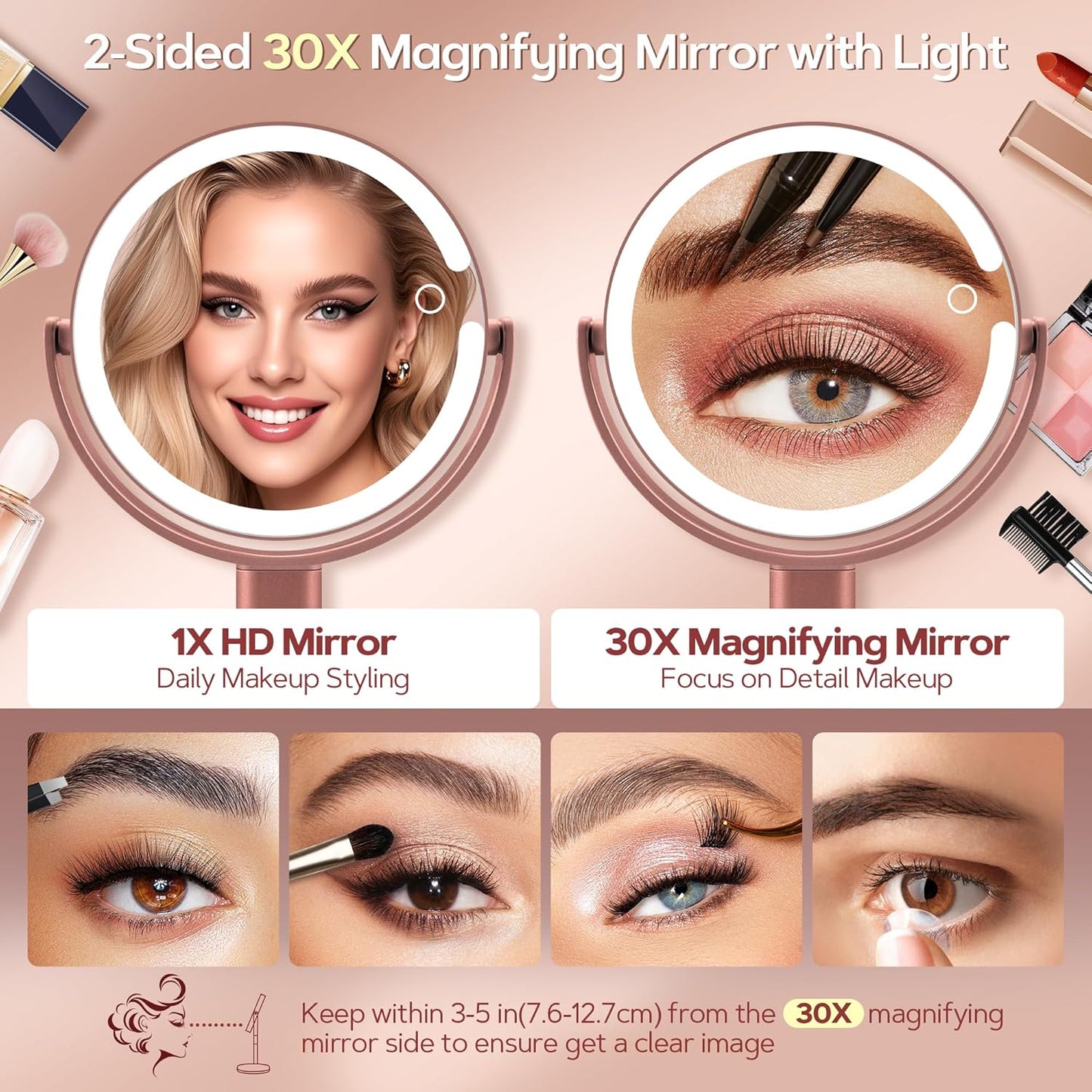 B Beauty Planet Espejo de maquillaje con luces, espejo de aumento i...