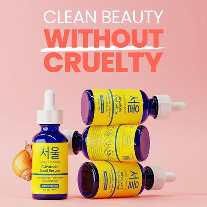SeoulCeuticals K Beauty - Suero coreano al 5 % de niacinamida + mucina de caracol al 97.5 % + ácido hialurónico, cuidado de la piel coreano sin crueldad, suero facial antienvejecimiento natural y
