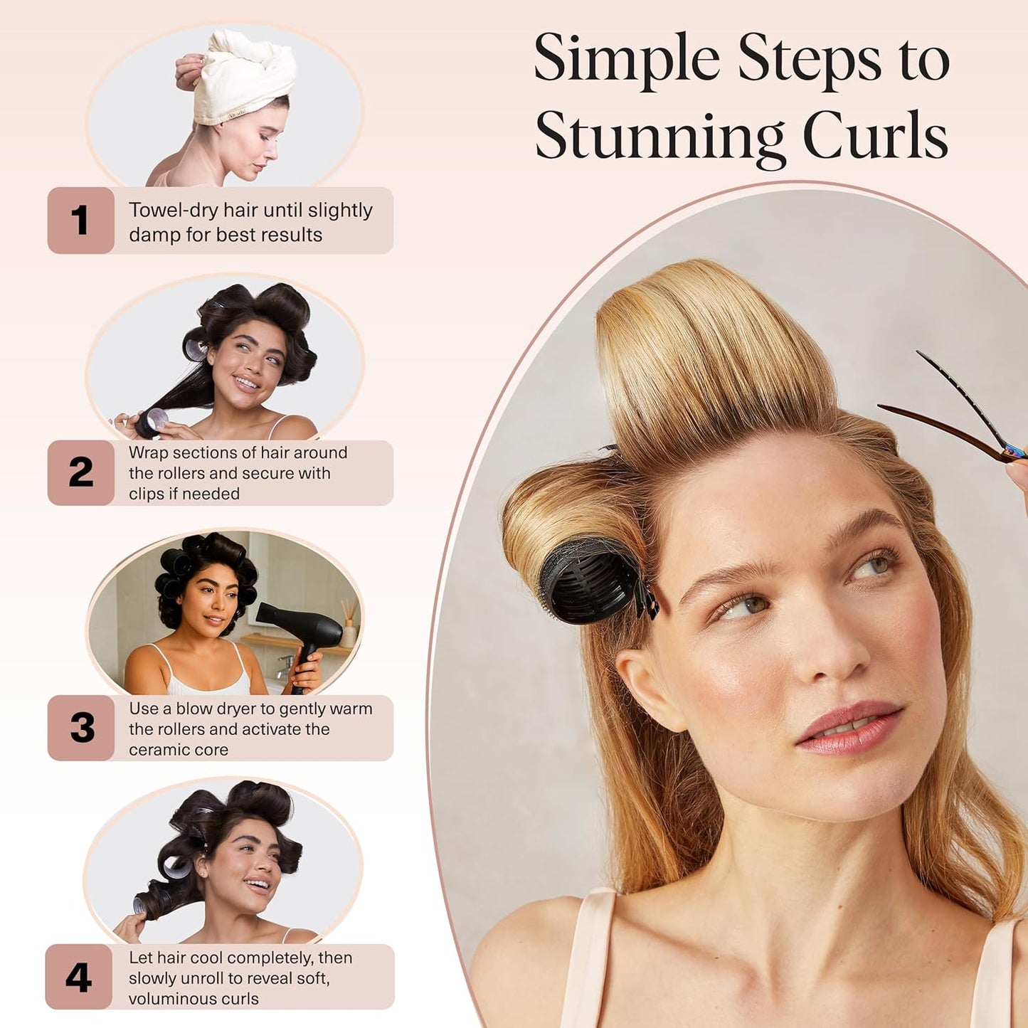 Kitsch Rodillos térmicos de cerámica para mujer, rizadores de pelo con autoagarre para rizos sin calor durante la noche, rodillos grandes voluminizadores para cabello corto y largo, para rizos sin