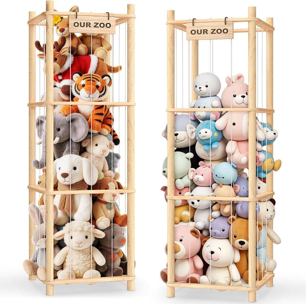 Woodure Almacenamiento y organizador de animales de peluche, soport...