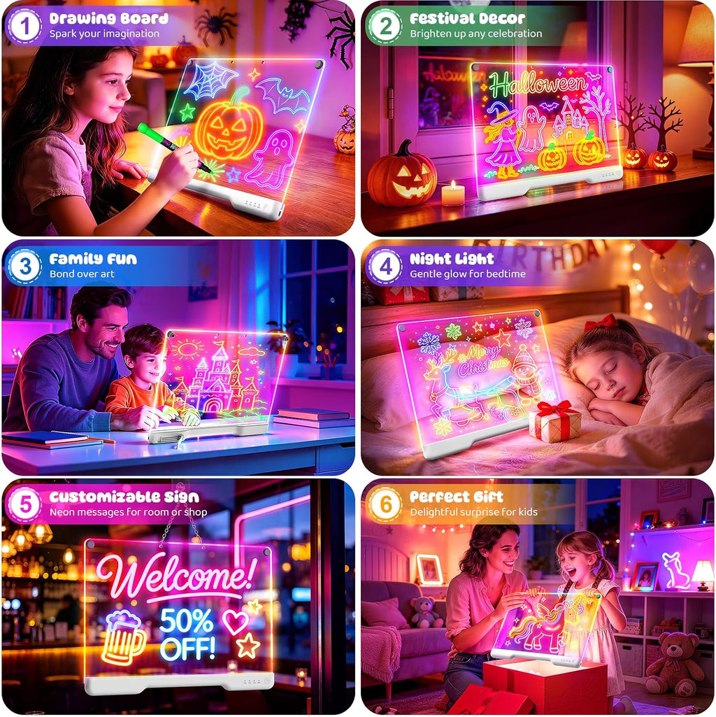 Tablero de notas LED Doodle Glow recargable de 16 pulgadas, 7 modos...